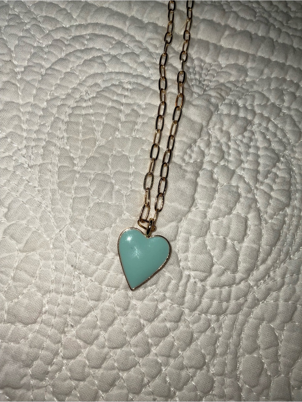 Canvas Gold Chain Necklace with Aqua Heart Pendant